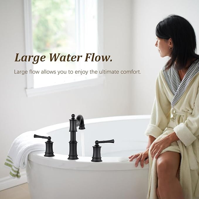 Roman Tub Faucet Classic Widespread Deck Mount Bathtub Faucet 3 Holes Brass High Flow Tub Filler, Rough in Valve Included, Matte Black