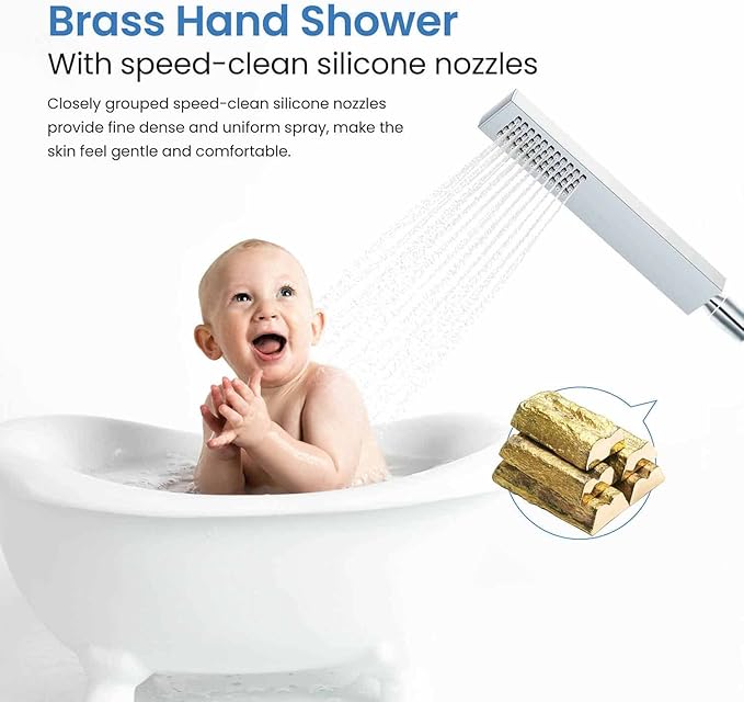 KIBI Cube Chrome Finish Freestanding Bathtub Faucet ‑ Floor‑Mounted Brass Tub Filler with Single‑Handle Bathroom Faucets with Hand Shower, Ceramic Cartridge & Stainless Steel Hose (KTF302CH)