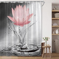 Lotus Shower Curtain Black White Grey Red Flower Elegant Blooming Floral with Dew Spring Flower Reflection on Water Modern Romantic Polyester Fabric Bathroom Decor 36×70 Inch with Hook