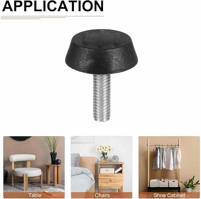 M6x20x25mm(DxLxOD) Screw on Furniture Glide Leveling Feet - 16Pack - Good for Furniture - Adjustable Thread Furniture Levelers - Black