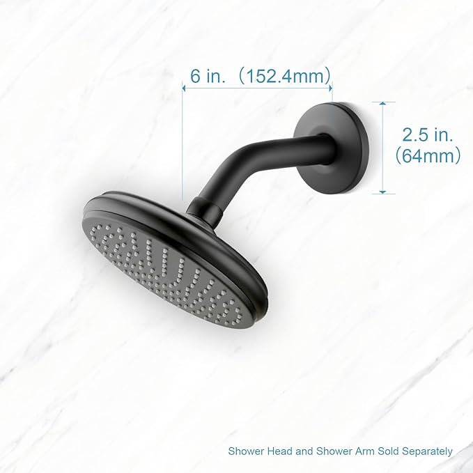 OFFO Shower Arm with Flange, 6 in Wall Mount Replacement Angle Shower Head Arm Wall-Mounted For Fixed Shower Head & Handheld Showerhead, Matte Black