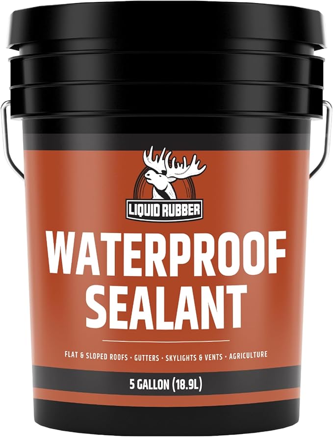 Liquid Rubber Waterproof Sealant – DIY Leak Repair Coating for Flat, Metal & Low Slope Roofs, Foundations, Gutters & More – Flexible Protective Membrane - Black - 5 Gallon