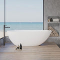 67" Resin Stone Freestanding Bathtub, Soaking Tub, Ergonomic Design, Easy Installation for Modern Spa Bathrooms, Matte White