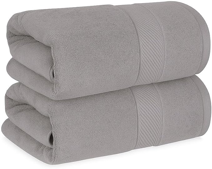 Cloudura Luxury Bath Towels-100% Cotton | Quick Dry | Lightweight | Thick,I Good for Spa,Gym & Hotel Quality,(27'x54')-Soft & Absorbent (Grey, Set of 2)