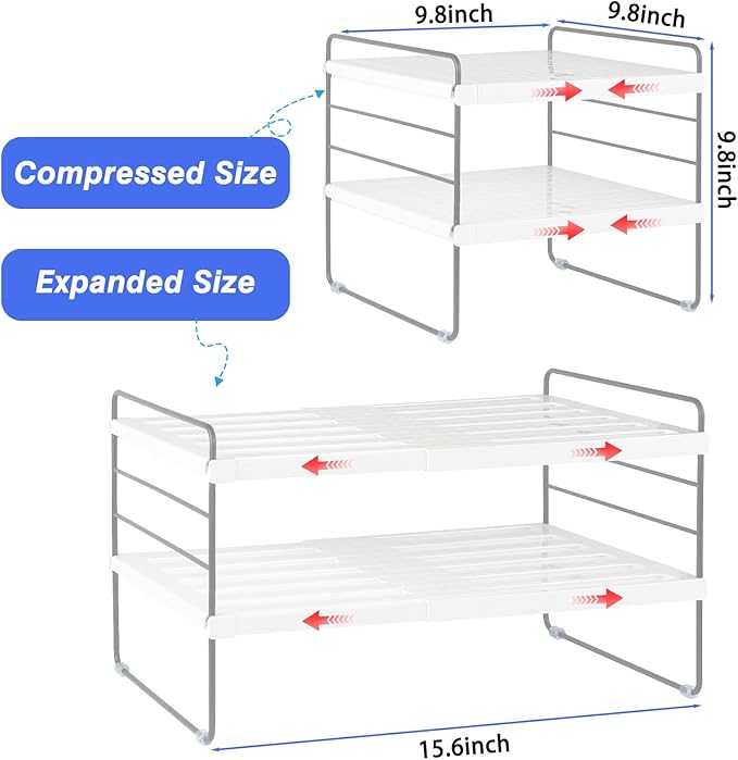 Pantry Organizers and Storage,3 Tiers Expandable Foil and Plastic Wrap Organizer, Adjustable Kitchen Cabinet Shelf Organizer, Shelves Storage Rack for Cabinet Countertop (9.8" To 15.6"L) 2PCS