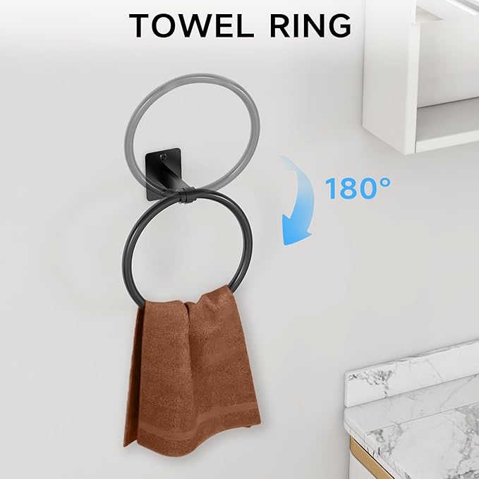 Matte Black Bathroom Accessories Set, 4 Pieces Bathroom Hardware Set, 16 inch Towel Bar, Towel Racks for Bathroom, Robe Towel Hooks, Toilet Paper Holder Wall Mounted
