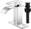 Bathroom Faucets Chrome Waterfall Bathroom Sink Faucet Modern Single Handle Bathroom Faucet for 1 or 3 Hole Mxier Tap Washbasin Faucet with Deck, Pop-up Drain and Supply Hoses