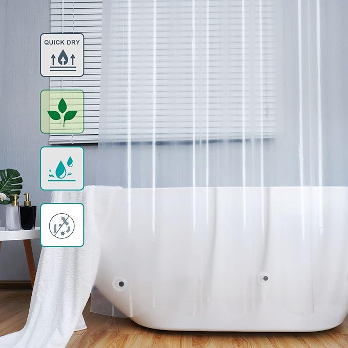 AooHome Eva Clear 54x72 Inches Shower Curtain Liner, See Through Clear 8G Bathroom Shower Curtain, Narrow Shower Liner, Heavy Duty, Water Repellent, Rust Proof Grommets