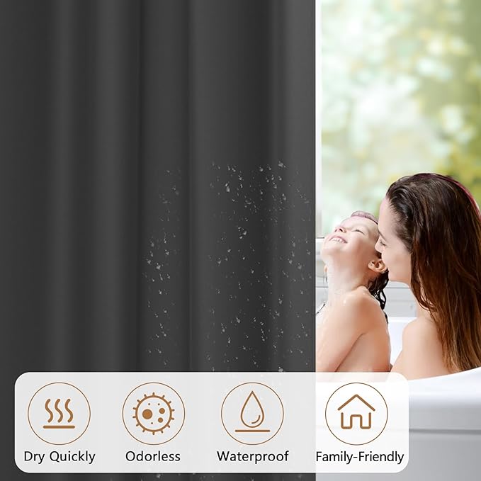 72 x 84 inch Extra Long Waterproof Fabric Shower Curtain Liner, Charcoal Grey Cloth Shower Liner with 3 Large Magnets, Bathroom Dark Grey Long Shower Curtain Machine Washable