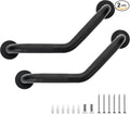Grab Bars for Bathtubs and Showers- 1-1/4 x 16 Angled Shower Grab Bar for Seniors Knurled Stainless Steel Handicap Grab Bars for Wall (Black, 2 Pack)