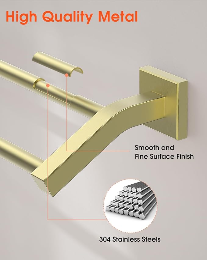 Alise Double Bath Towel Bars Towel Racks for Bathroom,Wall Mount Towel Holder Heavy Duty SUS304 Stainless Steel Towel Hanger Towel Rail,Golden Finish,28-Inch