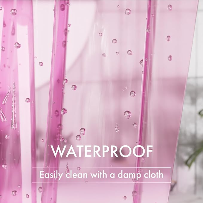 AmazerBath 72x78 Long Shower Curtain Liner, Clear Pink Plastic Shower Liner, Waterproof PEVA Shower Liners, Cute Lightweight Shower Curtains for Bathroom with 3 Magnets & 12 Rustproof Grommets