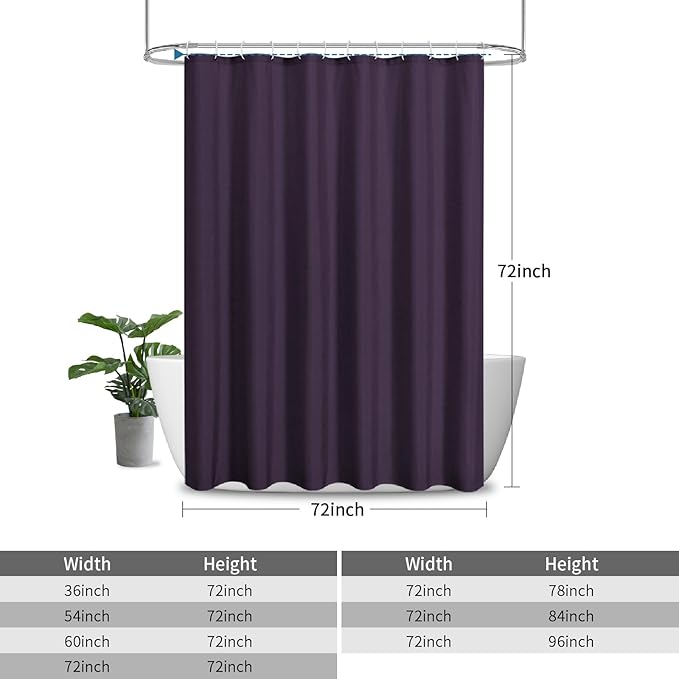 2-in-1 Waterproof Fabric Shower Curtain or Liner,Linen Textured,Breathable TPU & Washable Bathroom Shower Curtain Set with 12 Plastic Hooks,Modern,72"x72" Purple
