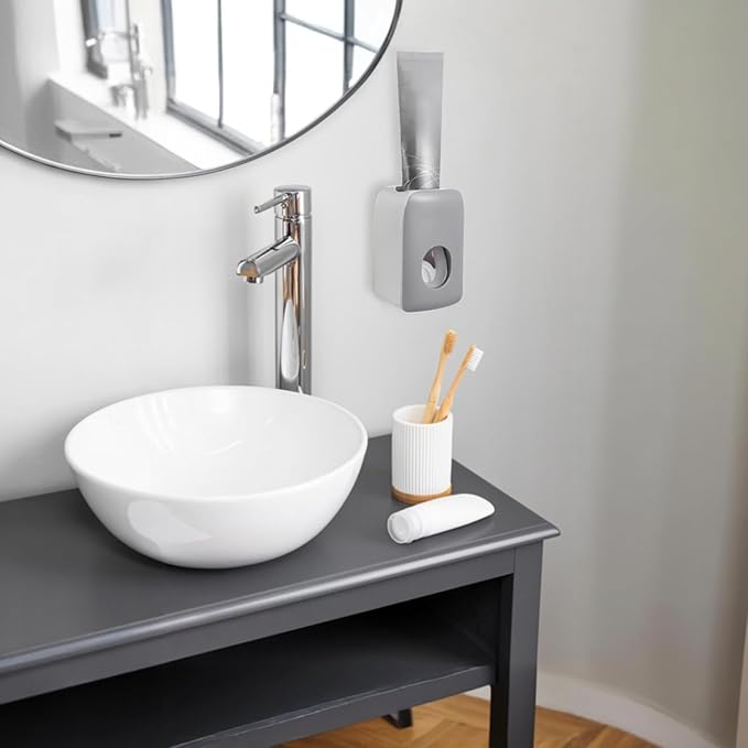 Toothpaste Dispenser Automatic Toothpaste Squeezer Wall Mount Toothpastes Holder Accessories Bathroom Squeezer with Super Sticky Suction Pad for Family Shower for Kids and Adults