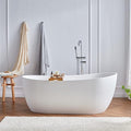 Cpingao Stone Resin Solid Surface 55" Oval Freestanding Bathtub, Modern Stand Alone Soaking Tub with Overflow and Pop Up Drain, One-Piece Molding Matte White 8828-1400