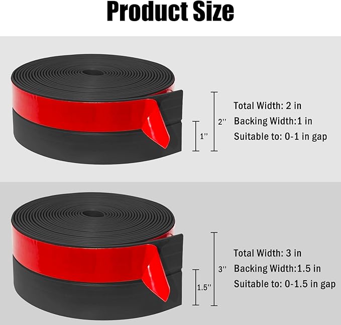 Wide Silicone Weather Stripping, 2 inch (W) x 20 Ft (L) Door Draft Stopper, Silicone Seal Strip for Doors Windows and Shower Glass Gap, Black