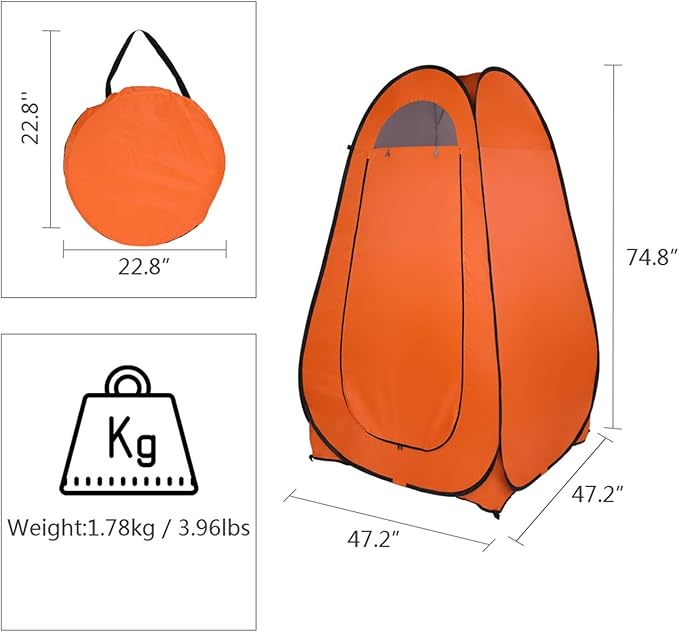 Pop Up Privacy Shower Tent,Portable Outdoor Bathroom Toilet Changing Dressing Room,Instant Rain Shelter for Camping & Beach,Lightweight & Sturdy, Easy Set Up, Foldable, with Carry Bag (Orange)