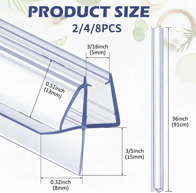 Frienda 4 Pcs Shower Door Bottom Seal 3/16" x 36'' Clear PVC Glass Door Sweep Shower Frameless Seal Strip for Replacement Stopping Leaks and Creating Water Barrier
