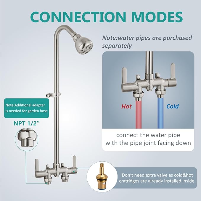 Aolemi Outdoor Shower Fixtures Kit Faucet System 3 Inch Center with Showerhead 2 Handle Exposed Shower with Brass Mix Valve Brushed Nickel