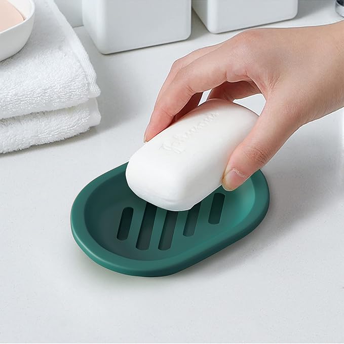 Topsky 2 Pcs Soap Dish for Shower, Double Layer Draining Soap Savers with Drip Tray - Dark Green