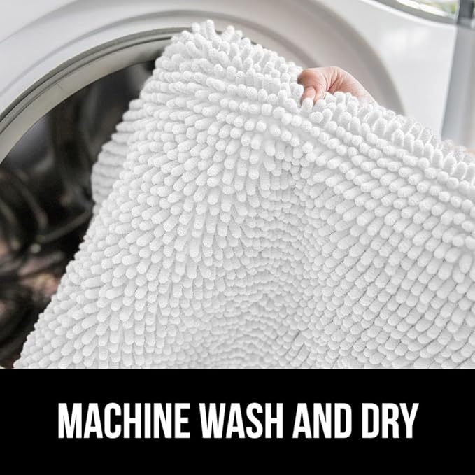 GORILLA GRIP Bath Rug Mat 30x20, Thick Soft Absorbent Chenille, Quick Dry Microfiber Mats, Rubber Backing Washable Shower Floor Rugs, Bathmat Runner, US Designed Bathroom Home Decor Accessories White