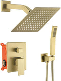 JOYWELL Shower Faucet Brushed Gold Shower System 8 Inches Rain Shower and Handheld Shower Combo,2-Function Shower Fixtures Included Shower Trim Kit