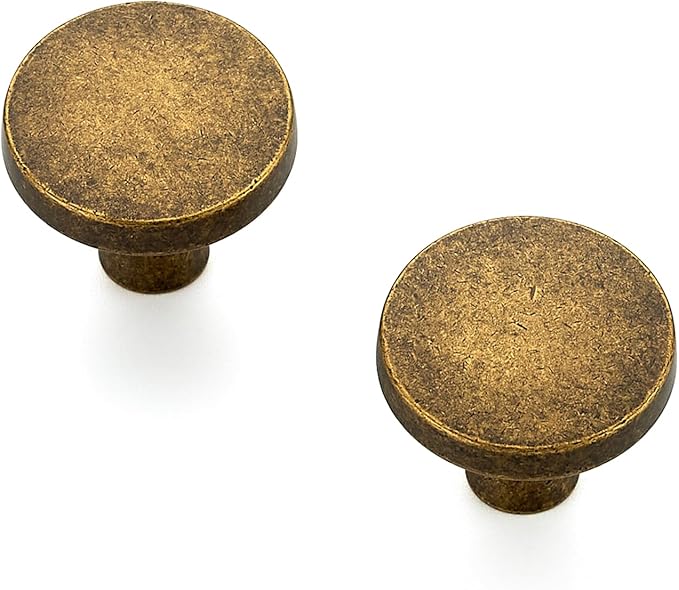 Ravinte 25 Pack Drawer Pulls 1-1/4 Inch Kitchen Cabinet Knobs Solid Round Dresser Drawer Knobs Antique Brass Dresser Knobs Drawer Knobs Simple Cabinet Hardware for Cupboard Drawer Pulls