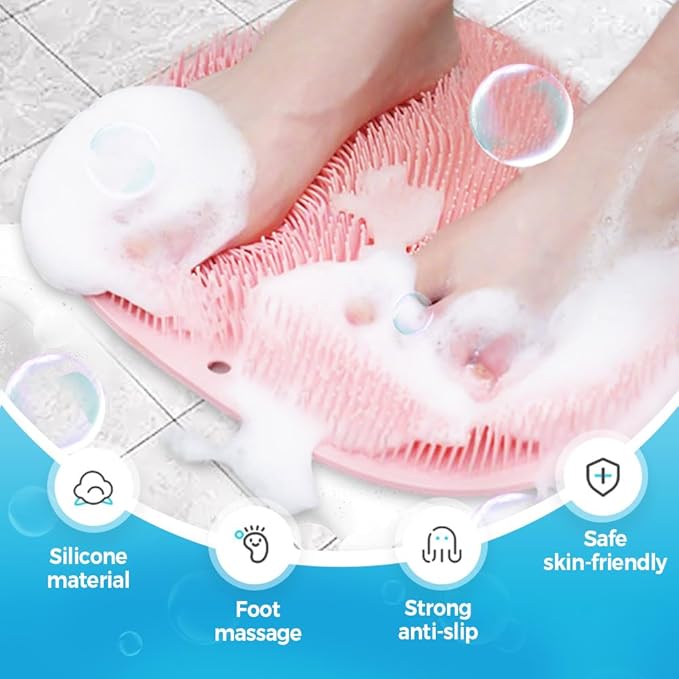 Silicone Shower Foot Scrubber Mat, 2025 Upgrade Shower Mat Slip Suction Cups Foot Scrubber for Men and Women (1 * Blue)