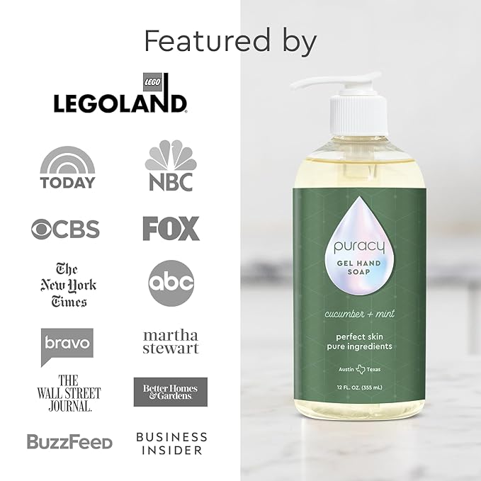 Puracy Organic Hand Soap, For the Professional Hand Washers We've All Become, Moisturizing Natural Gel Hand Wash Soap, Liquid Hand Soap Refills for Soft Skin (12 fl.oz, Cucumber & Mint) 1-Pack