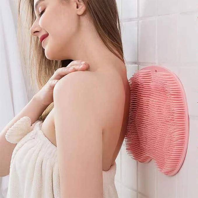 Shower Foot Scrubber Mat with Non-Slip Suction Cups, Foot Back Cleaning Pad Back Washer Exfoliating Bath Wash Pad, Wall Mounted Slip Suction Cups for Use in Cleaner Men and Women (Pink)