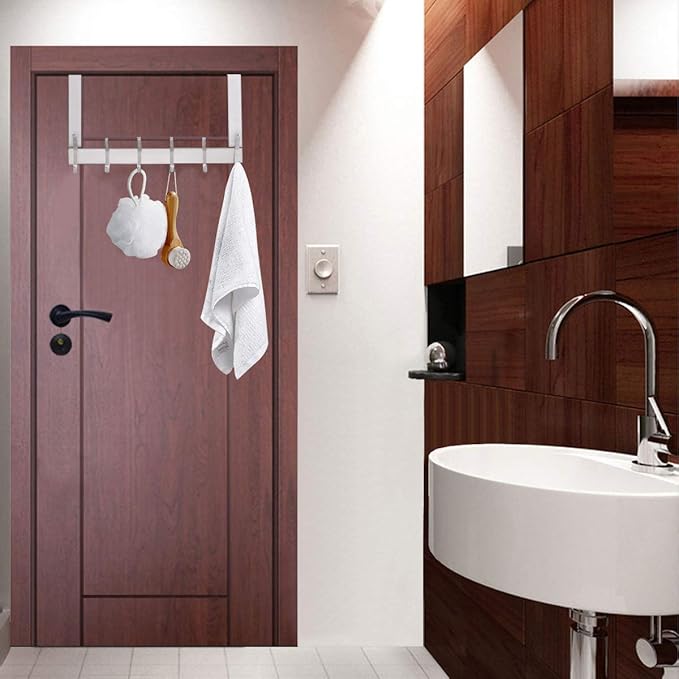 DOKU Over The Door Hooks, Stainless Steel Heavy Duty Over Door Hanger Holder for Coat Robe Hat Clothe Towels Hanging, Bathroom Organizer Towel Rack 12 Hooks, Brushed Nickel