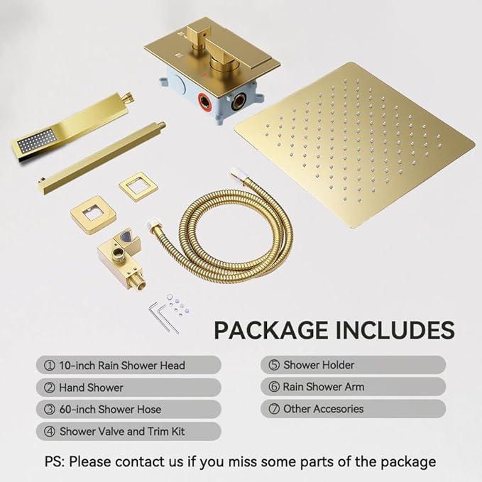 Shower Faucet Set Brushed Gold Shower System, Starbath 10" Rain Shower Head and Handheld Spray Shower Set Complete Wall Mounted,2 Way Pressure Balance Shower Valve and Trim Kit Included