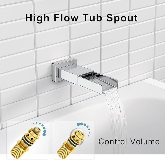 SR SUN RISE 8 Inches Wall Mounted Bathtub Shower Faucet Set All Metal Shower System with Tub Spout, Rain Shower Head and Handheld Sprayer Combo Shower Set, Modern Valve and Trim Kit, Polished Chrome