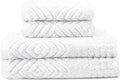 Texere 100% Organic Cotton Diamond Jacquard 700 GSM Luxury Bath Towel Sets - Ultra Soft and Absorbent Hotel and Spa Quality (Diamond, Bright White, 2 Hand & 2 Wash Towels)
