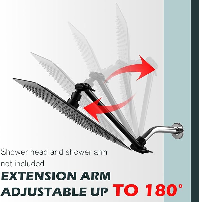 Heavy Duty Adjustable Shower Arm, 11" Brass Extension with Gear Lock Teeth & Swivel Nut, Strong Load Support, No Sagging, Keeps Shower Head Straight, Leak-Free, G1/2 Universal (Matt Black)