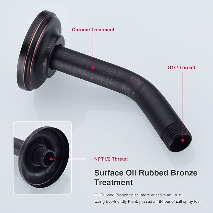 Angled Shower Arm with Flange ORB 6 Inch Stainless Steel Wall Mounted Extension Arm for Top Shower Head, Oil Rubbed Bronze (SA-606ORB)