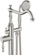 Brushed Nickel Bathtub Faucet Freestanding Tub Filler High Pressure Single Handle Bathtub Filler Floor Mounted Brass Bathroom Tub Faucets with Handheld Shower