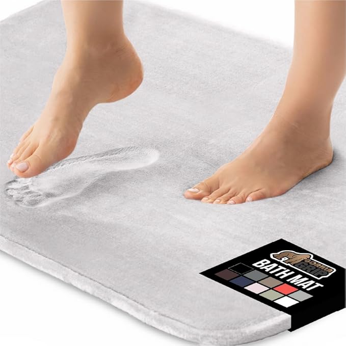 GORILLA GRIP Memory Foam Bath Rugs, Soft Absorbent Velvet Bathroom Mats, Durable Dots on Underside, Machine Washable Bathmat, Carpet Rug Room Decor for Shower Floor, 42x24 Mat, Light Gray