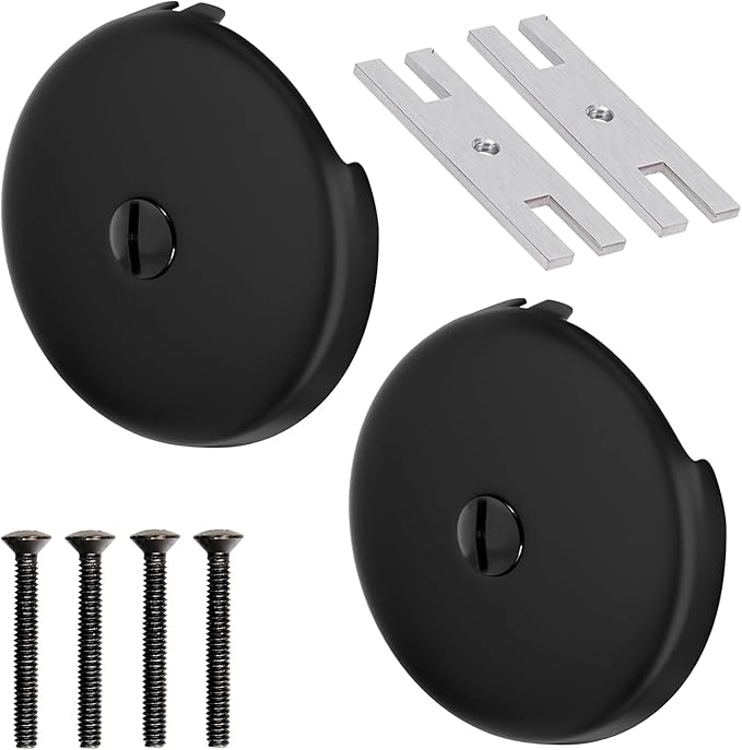 Single Hole Bathtub Drain Cover 1/8", Universal Bathtub Overflow Drain Cover with One Matching Screw for Waste and Over Flow, Tub Overflow Cover Fits Most Standard Bath Tub Drains (2PCS) (Black)