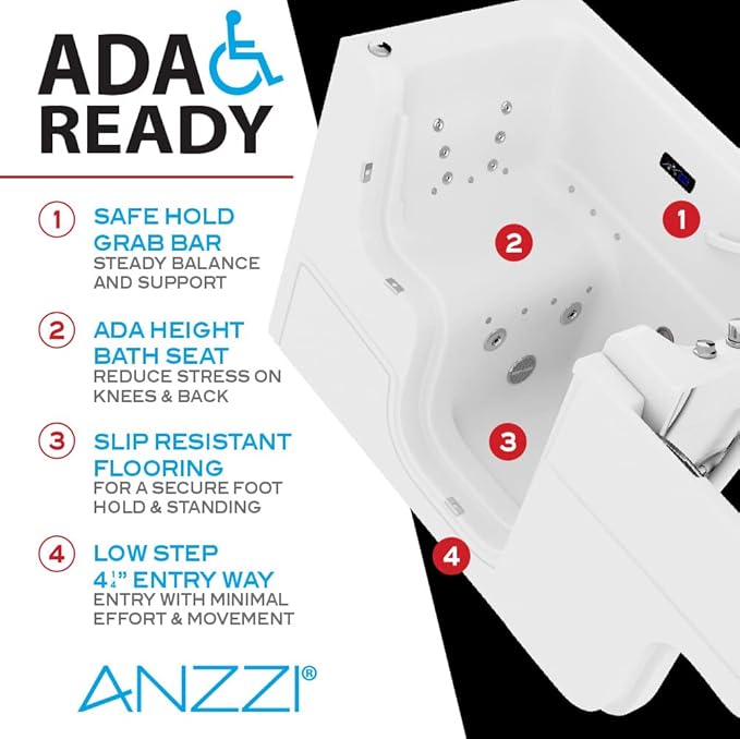 ANZZI Walk In Tub for Seniors 29"x53" Right Drain ADA Wheelchair Accessible - 30 Therapeutic Jets, Quick Fill Faucet, Aromatherapy, Chromatherapy - Compact Design | 2953WCRWD