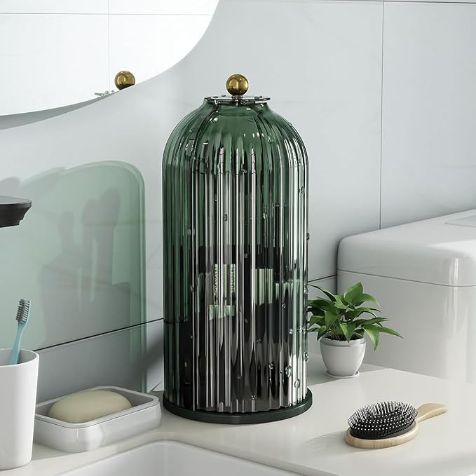 Dustproof Toothbrush Holders with Cover, Rotating Electric Toothbrush and Toothpaste Holder for Bathroom Countertop, 3 Slots Makeup Brushes Organizer, All Green