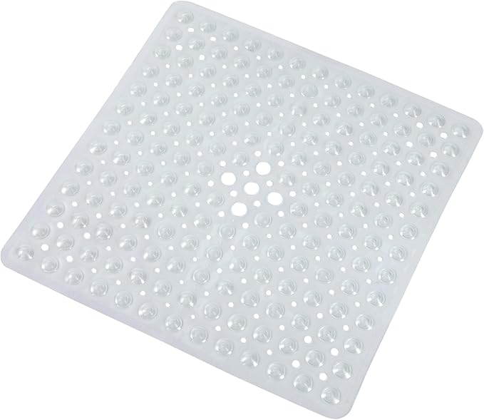 Anti-Slip Bathtub Shower mat, 20.8×20.8（Approximately 53×53cm） inch Soft Oversized Machine Washable Non-Slip Bathtub mat with Drainage Holes, Bathroom Floor Suction Cup.（1-Clear White）