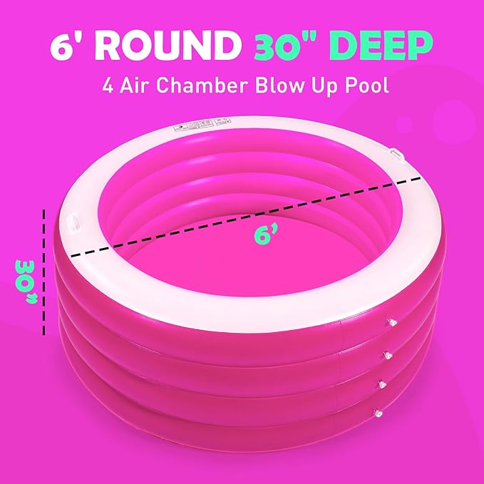 Biange Blow Up Pool, 72" X 30" Deep Round Inflatable Swimming Adult Pool, Backyard Inflatable Pool for Kids Swimming, Pink