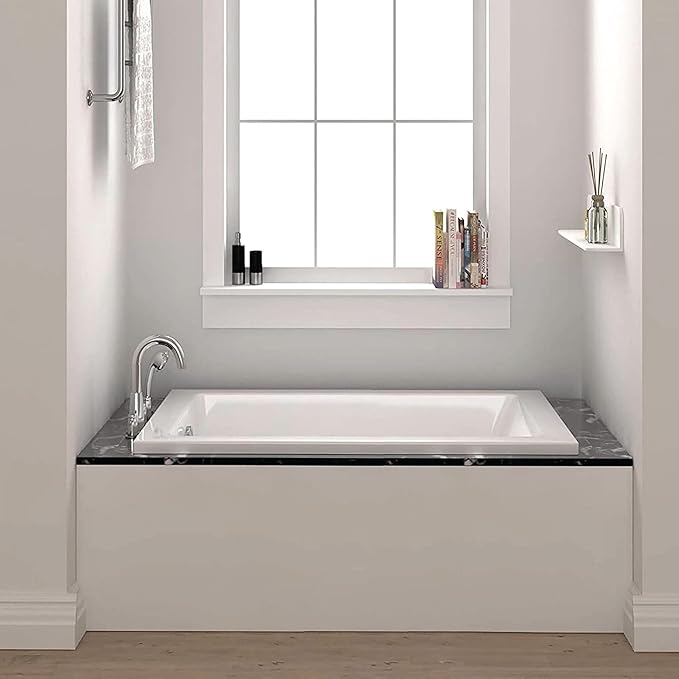 Fine Fixtures Drop In White Soaking Bathtub, Fiberglass Acrylic Material, 60"L x 32"W x 19"H