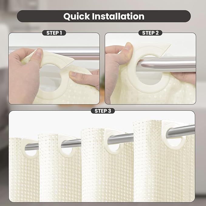 Inhousolu No Hook Waffle Weave Shower Curtain with Removable Snap in Fabric Liner Set for Bathroom, 230 GSM Heavy Duty Weighted Hem, Water Repellent Washable Bath Curtains, 72 x 72 Inch, Ivory