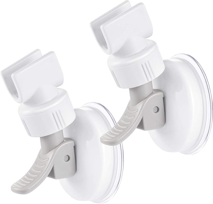 Zhehao Adjustable Shower Head Holder, Removable Suction Cup Shower Head Holder, No Drill Wall Mounted Suction Bracket with Chrome Polished for Marble Glass Metal Ceramic(2,Grey Wrench)