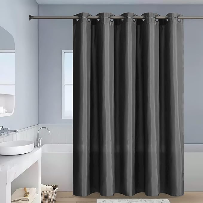 Furlinic No Hook Extra Wide Shower Curtain,Polyester Fabric Shower Curtain Liner with 14 Plastic Split Grommets,Hotel Style Machine Washable & Waterproof Curtains for Bathroom,Dark Grey 108x72 Inch