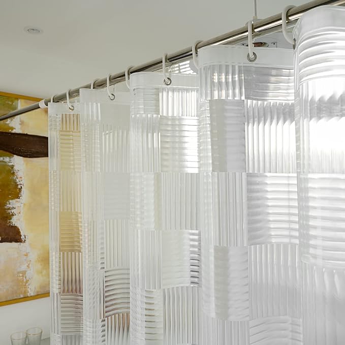 EurCross 72 x 84 inch Extra Long Clear Shower Curtain Liner with Geometric 3D Pattern, Heavy Duty EVA Plastic Waterpoof Curtains Liner for Bathroom,3 Bottom Magnets