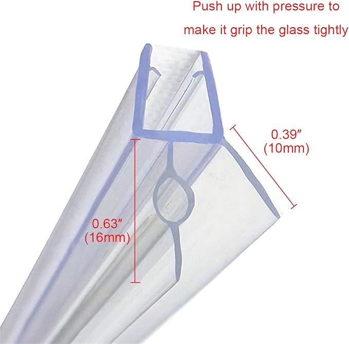 Frameless Shower Door Bottom Seal with Drip Rail for 3/8"(10mm) Glass, Length 27.5"/0.7m, Glass Door Sweep Stop Shower Leaking Clear