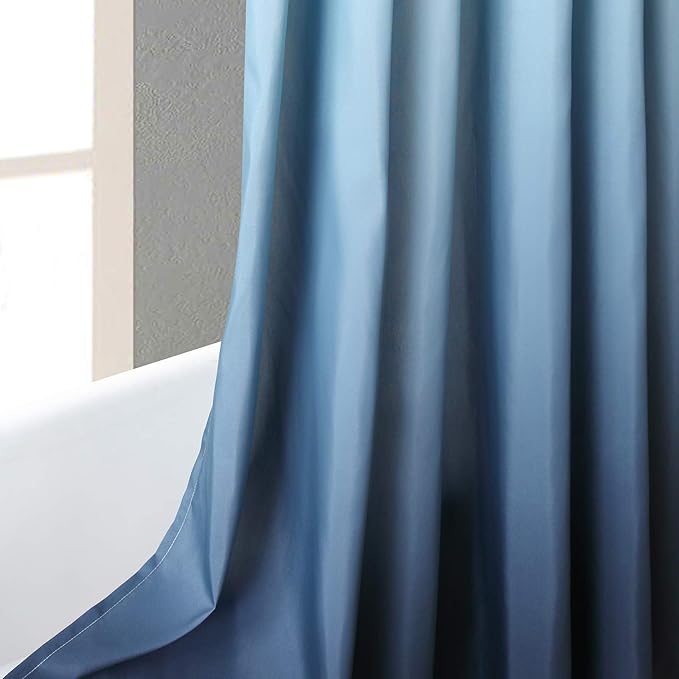 Long Stall Fabric Shower Curtain, Blue Ombre Microfiber Cloth Shower Curtains for Bathroom, Modern Waterproof Bathroom Curtains, 54" W x 78" H